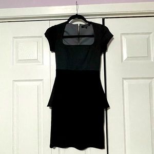 Grey & Black Peplum Short Sleeve Business Dress